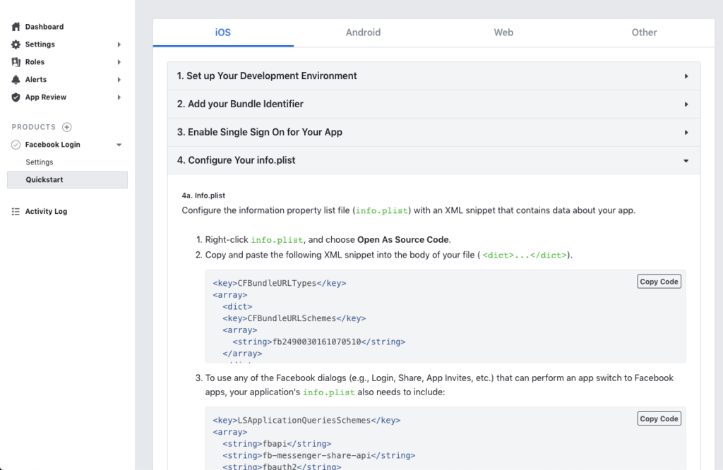 facebook login swift plist