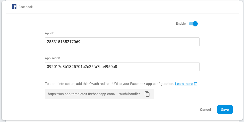 firebase config facebook