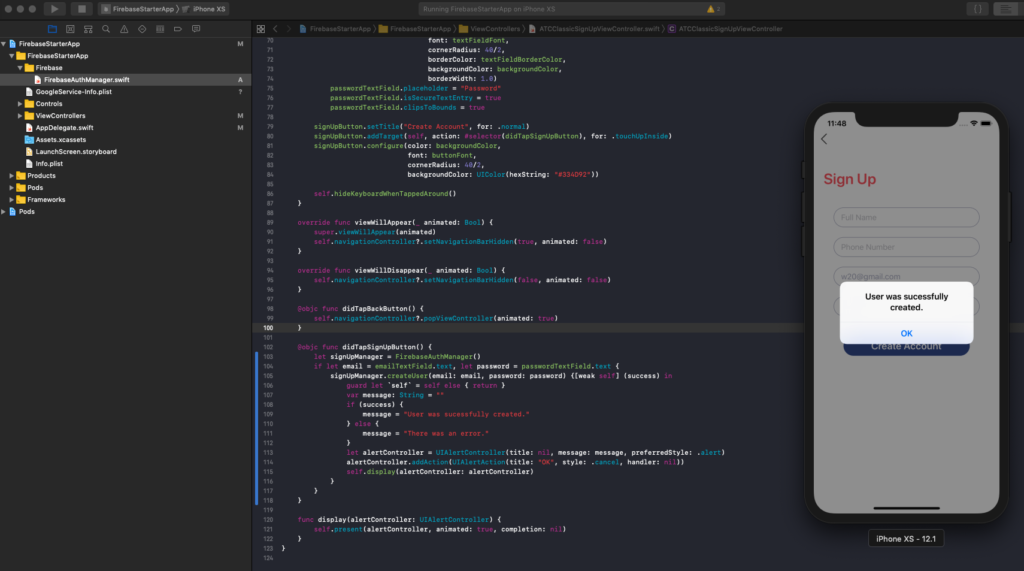 firebase registration swift
