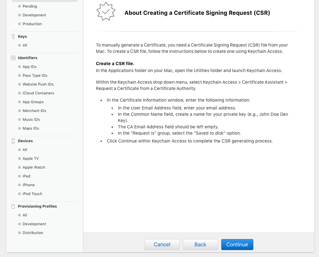 Generate an APNs certificate