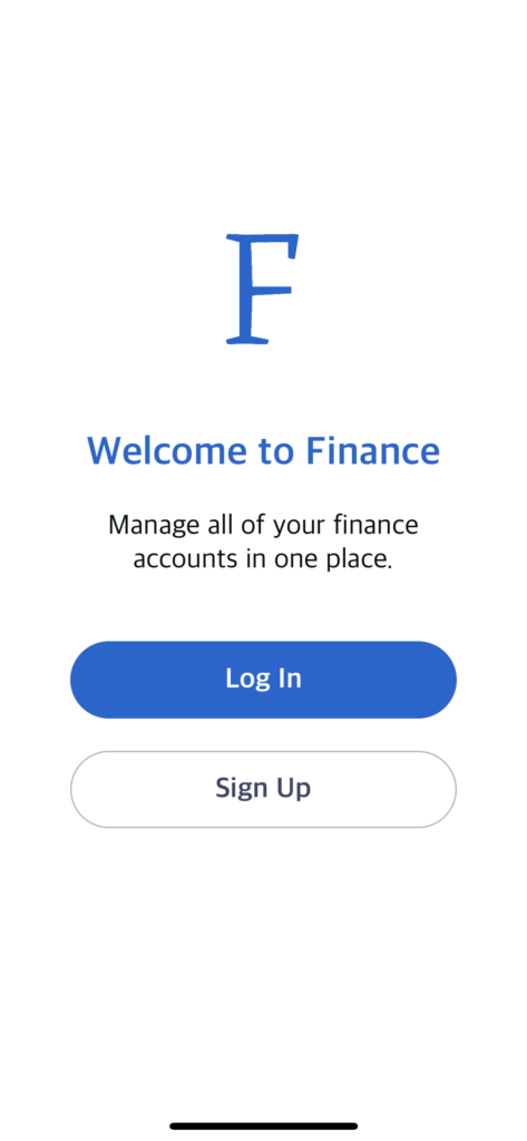 finance app login screen