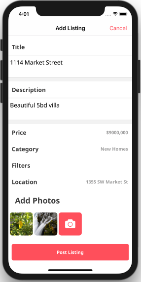 iPhone real estate app post property add listing composer