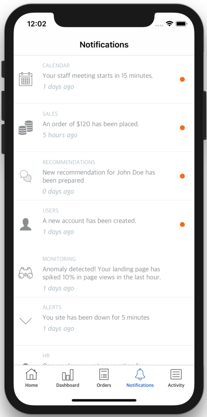 dashboard ios app template notifications screen swift iphone