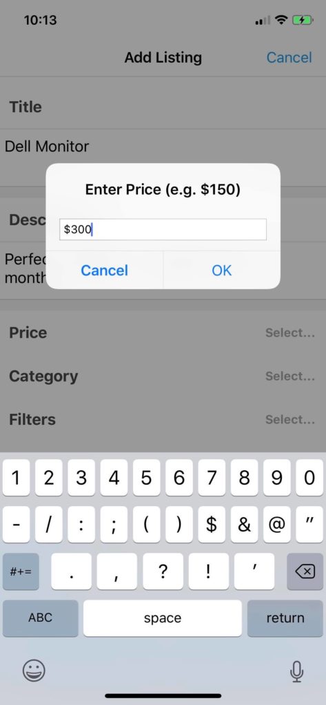 classifieds marketplace ios app template success add posting price