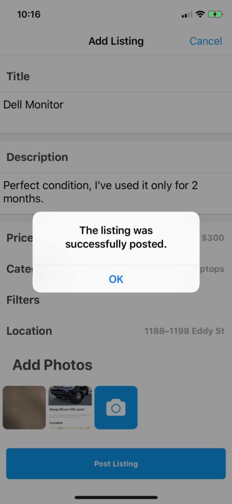 classifieds marketplace ios app template success add posting