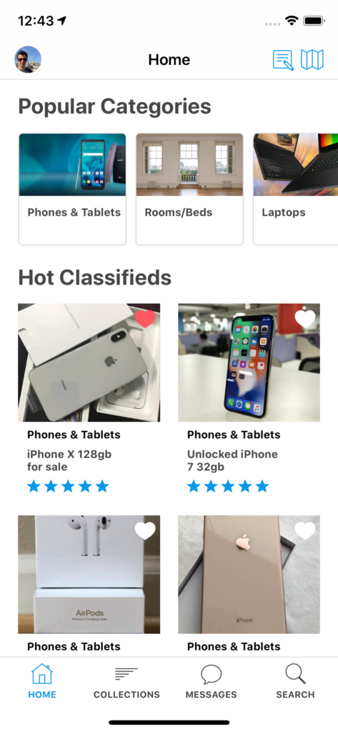 classifieds marketplace ios app template backend home feed