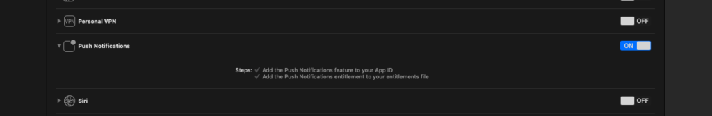xcode push notifications capabilities