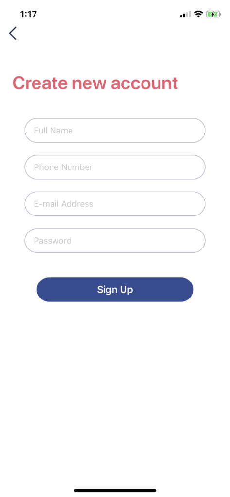 iOS sign up screen
